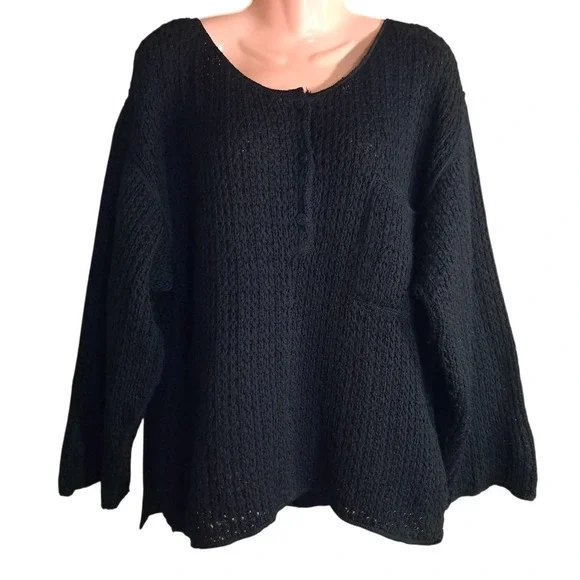 Claude Barthelemy Paris Oversized Sweater S Black 100% Wool Chunky Crochet Knit - Picture 2 of 10